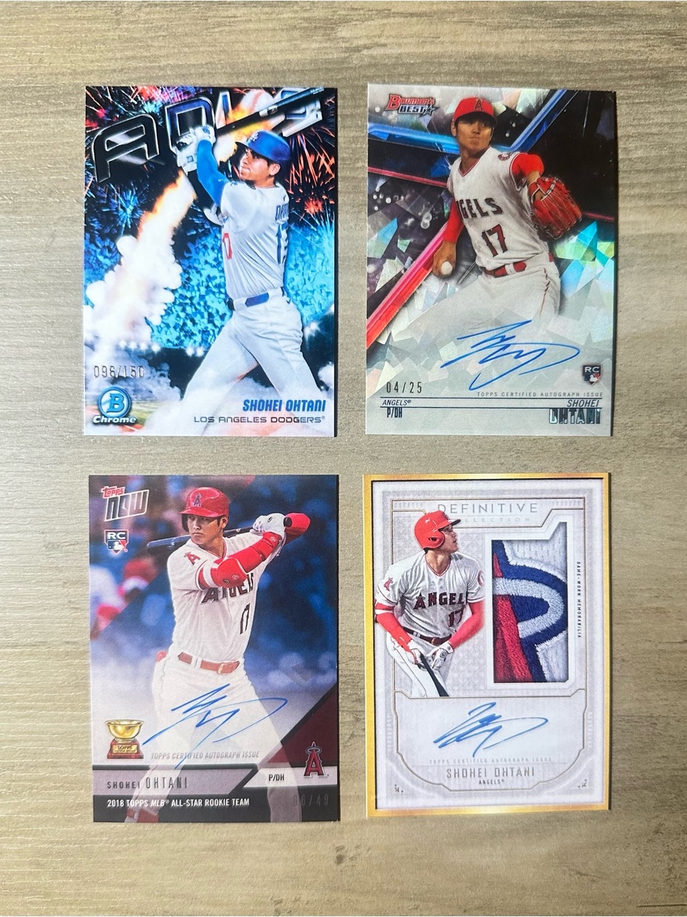 Shohei Ohtani Signed Rookie Lot of (4) Topps Novelty Baseball Cards.